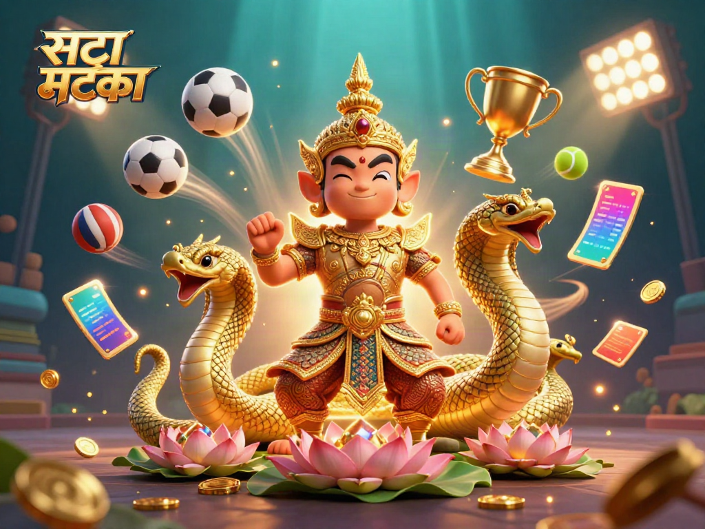 सट्टा मटका खेलते दृश्य में स्वर्णिम औजार पहने थाई मंदिर के रक्षक और नाग साथी