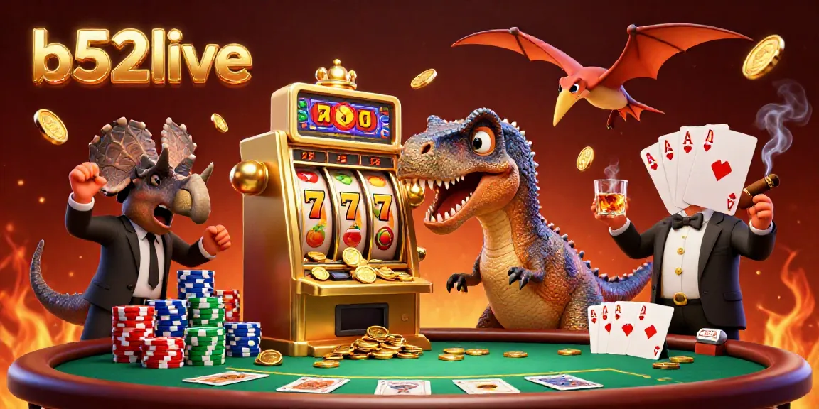 Engage with b52live as a pachycephalosaurus celebrates a jackpot in this vibrant casino scene.