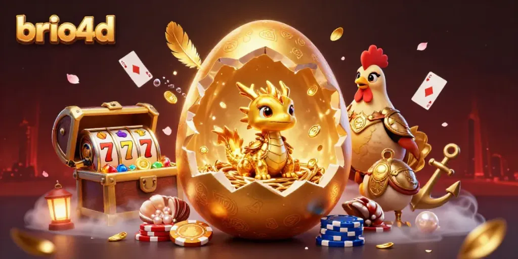 Engage with brio4d's vibrant slots as a golden dragon emerges from riches, creating excitement.