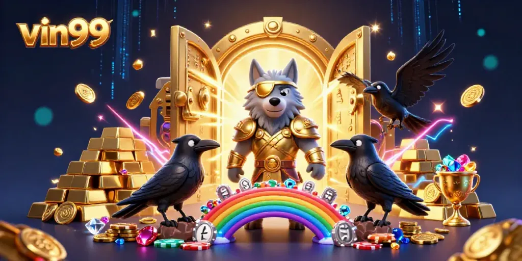 Experience thrilling adventures with vin99 in a vibrant 3D Norse mythology casino scene.
