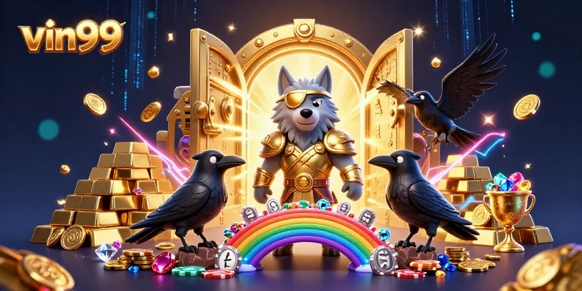 Experience thrilling adventures with vin99 in a vibrant 3D Norse mythology casino scene.