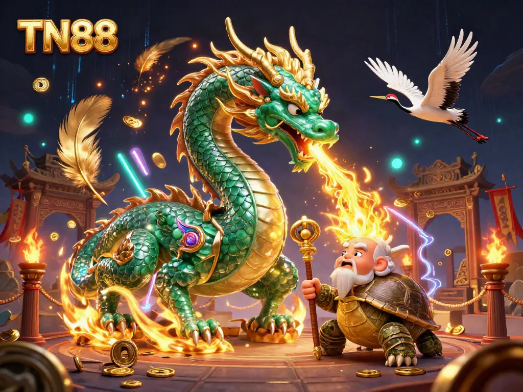 Experience the thrilling energy of TN88's gaming realm with vibrant characters and dynamic casino elements.