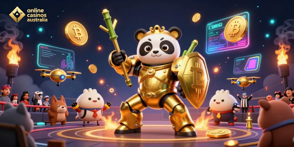 Engage in exciting gameplay at online casinos Australia featuring vibrant designs and cryptocurrency elements.