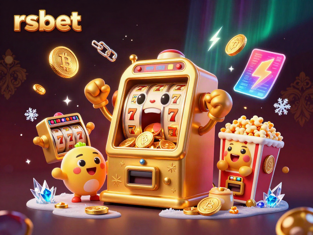 Engaging rsbet scene with a golden slot machine celebrating a jackpot amidst vibrant casino elements.