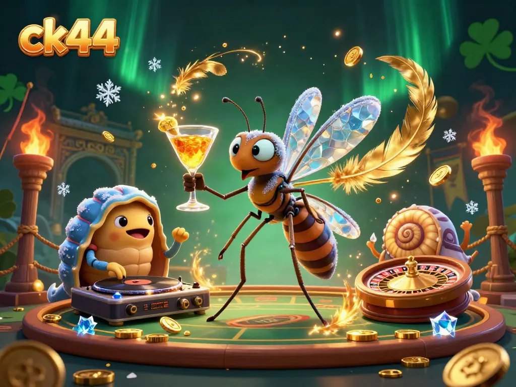 Engage with ck44 in a vibrant casino world featuring a frozen mosquito mascot and trilobite DJ.