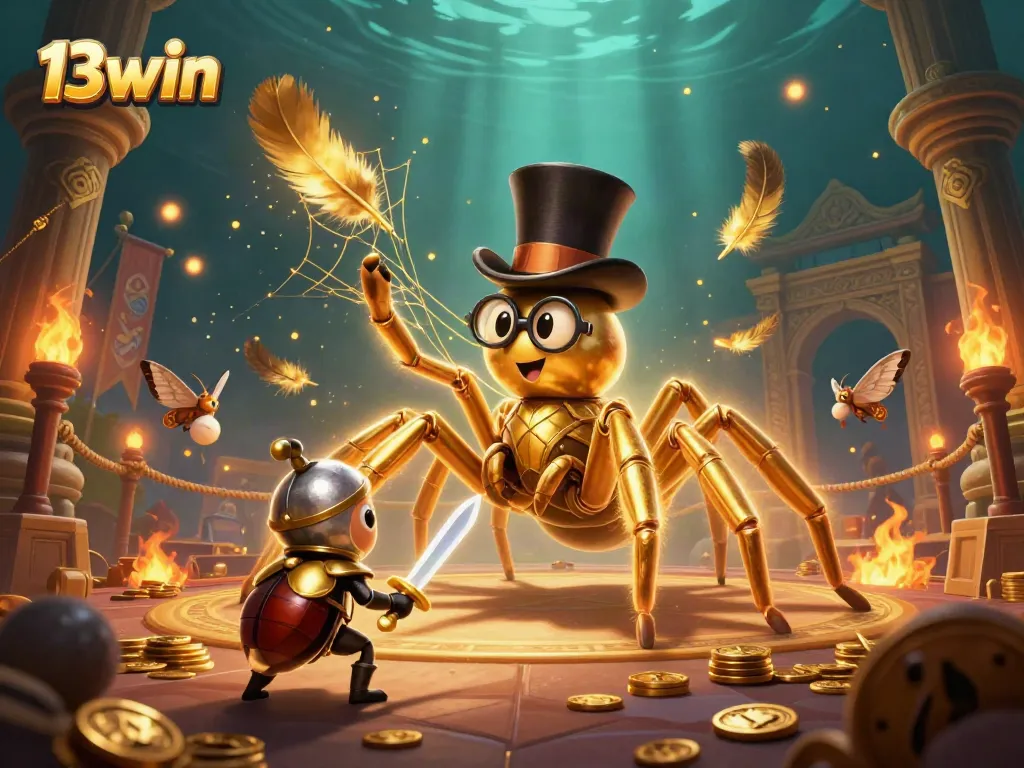 Join the excitement at 13win with giant characters weaving golden fortunes amidst thrilling casino visuals.