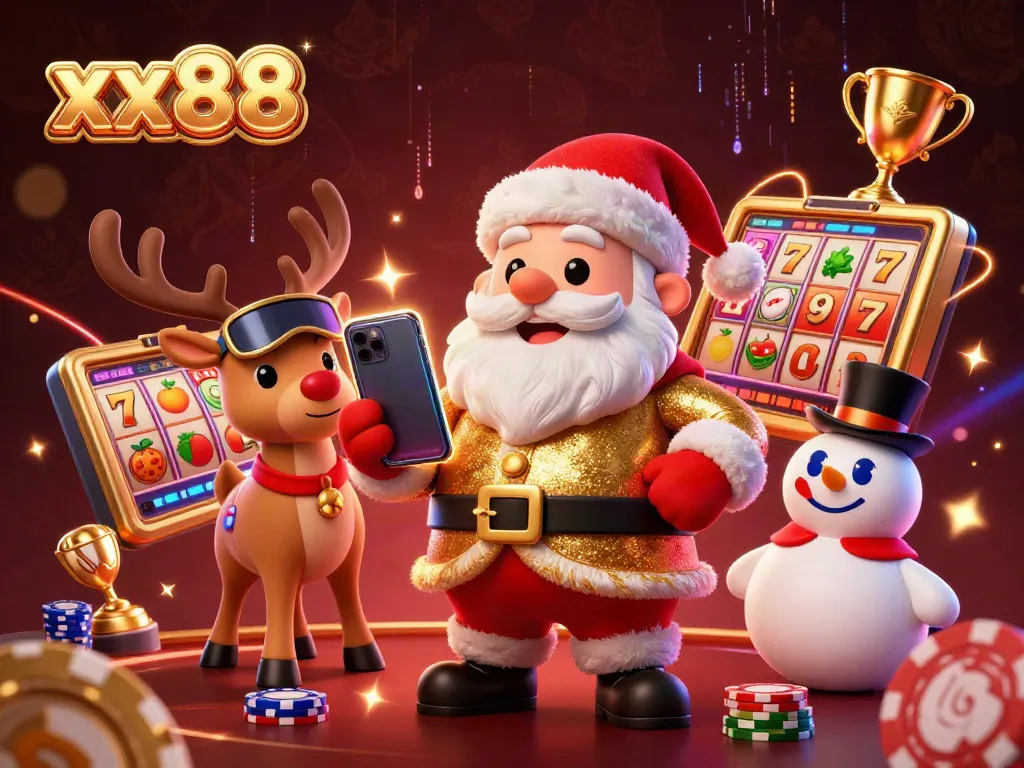 Experience the excitement of xx88's jackpot slots with Santa and friends celebrating in vibrant casino style.