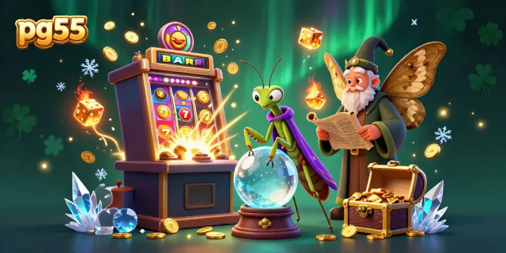 Spin the reels at pg55's engaging virtual casino with vibrant 3D characters and dynamic gaming elements.