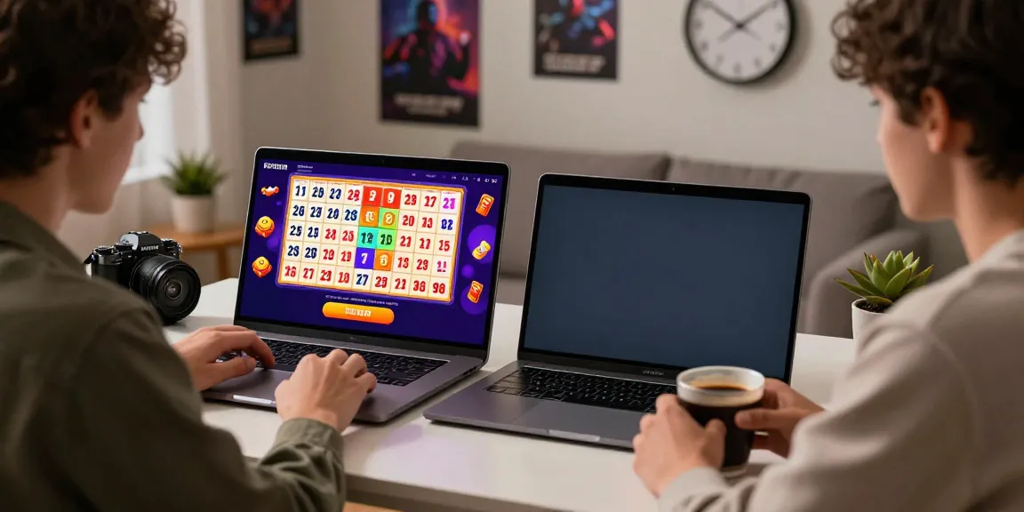 Mengakses platform lotere online dengan dewalangit login di laptop, suasana santai di ruang modern.