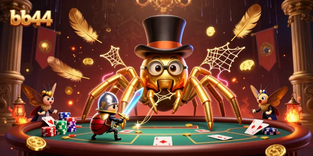 Enhance your game at bb44 with a vibrant illustration of a golden tarantula and beetle knight.