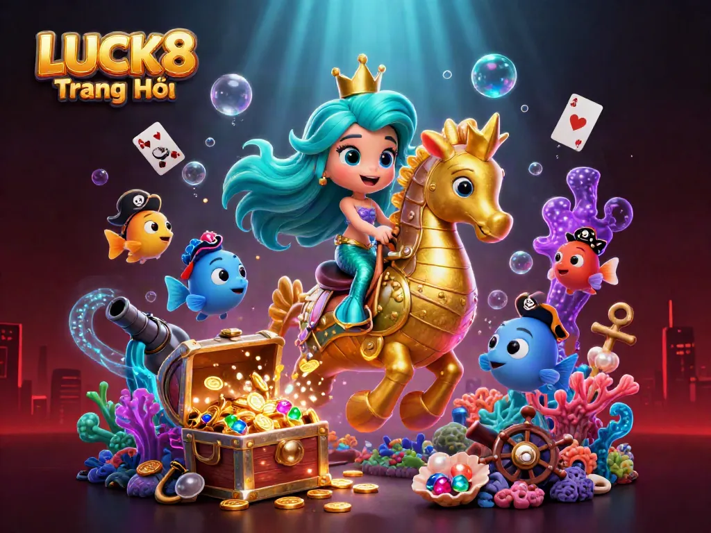 Experience LUCK8 Trang Chủ with a vibrant underwater scene featuring a mermaid princess and treasures.