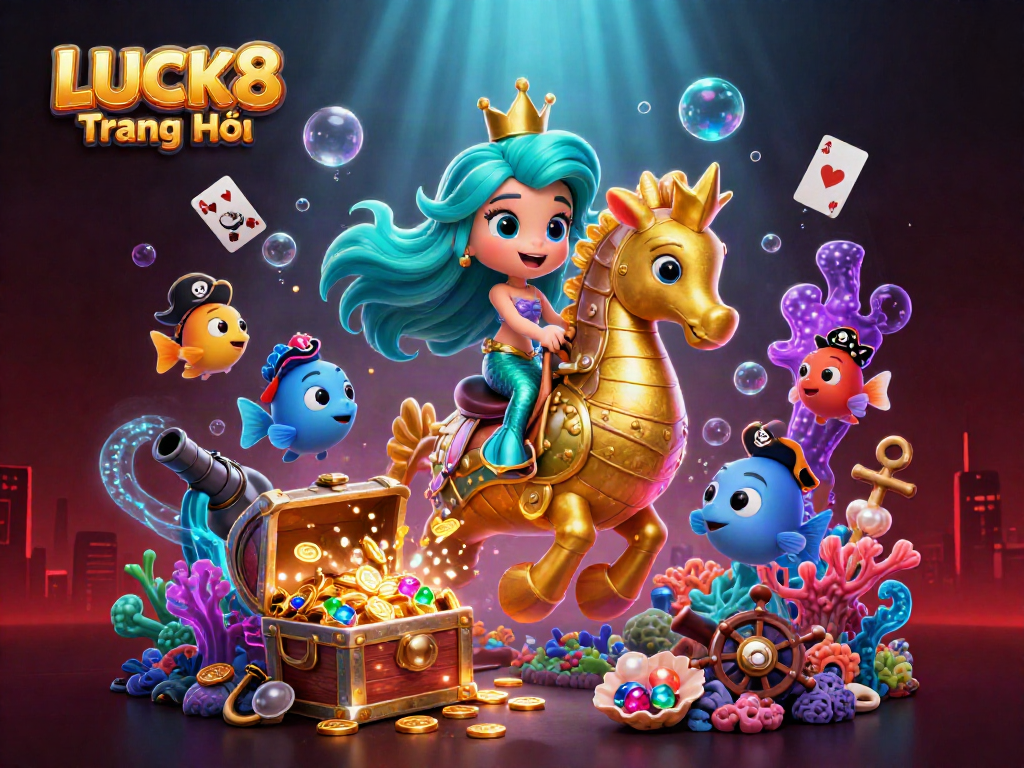 Experience LUCK8 Trang Chủ with a vibrant underwater scene featuring a mermaid princess and treasures.