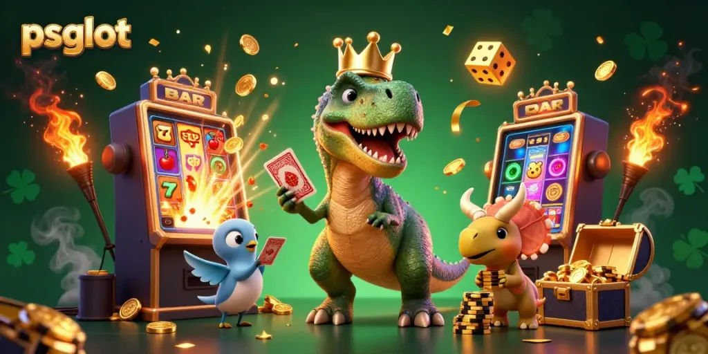 Engage with the thrilling world of psgslot showcasing vibrant characters amidst a casino jackpot explosion.