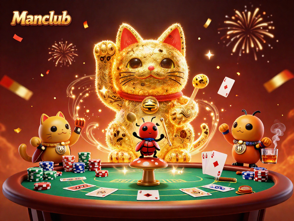 Experience the excitement of Manclub with golden fireflies and casino elements in a vibrant scene.