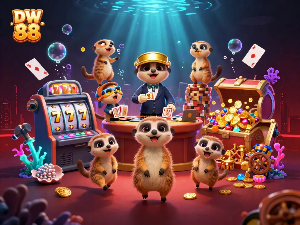 Unleash winning potential at DW 88 with exciting casino action featuring charming meerkat dealers and vibrant game elements.