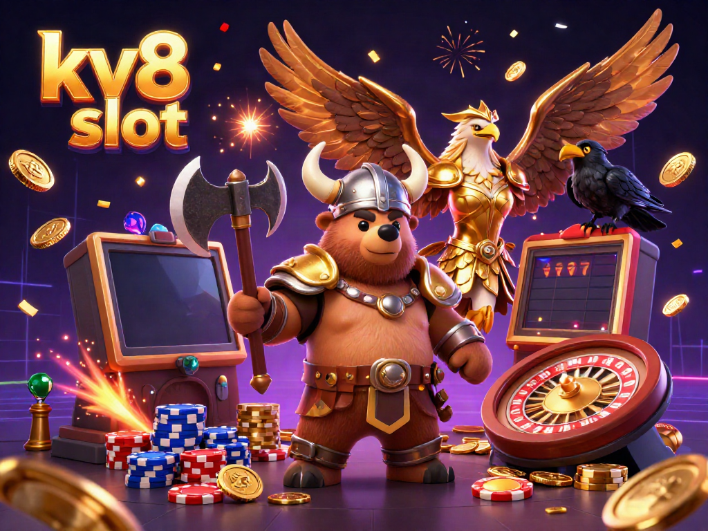 Experience the thrill of kv8 slot with engaging characters, dynamic casino elements, and vibrant graphics.