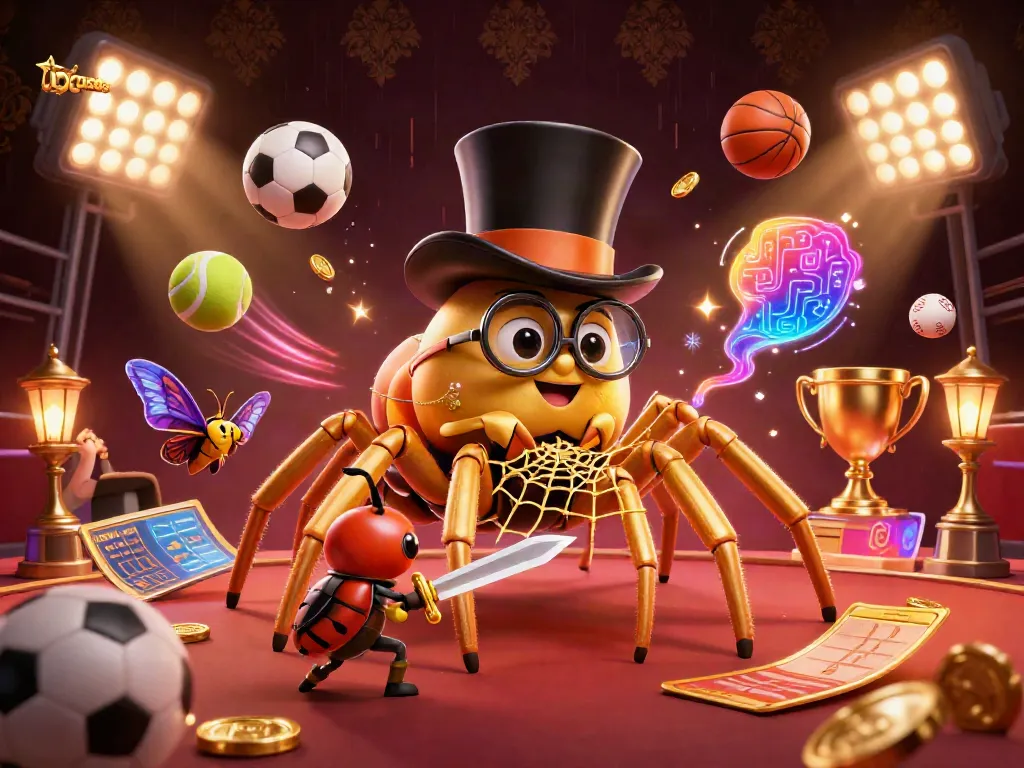 Engage with the vibrant world of IDCASH88 featuring a giant golden tarantula, a beetle knight, and striking casino visuals.