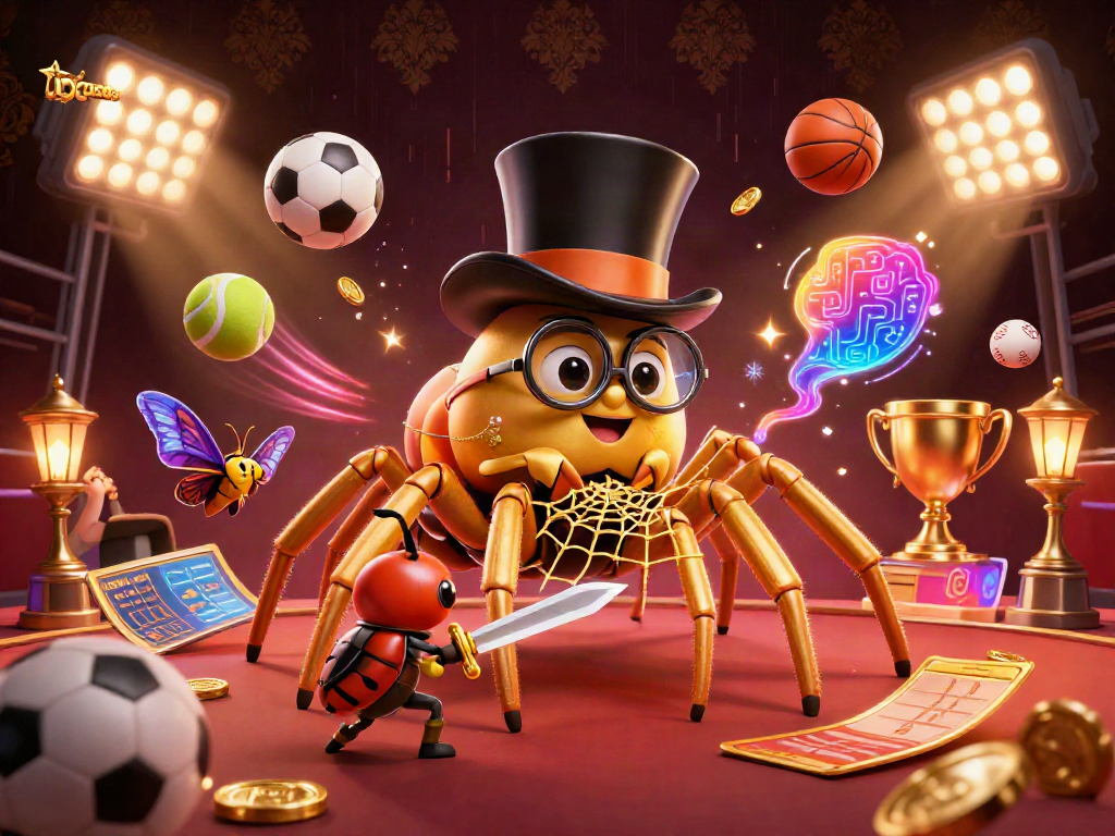 Engage with the vibrant world of IDCASH88 featuring a giant golden tarantula, a beetle knight, and striking casino visuals.
