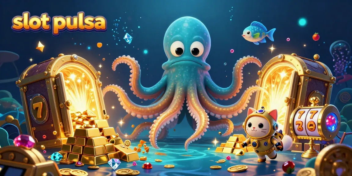 Gambarkan slot pulsa dengan bajak laut dan harta karun, menggambarkan permainan slot yang menarik.