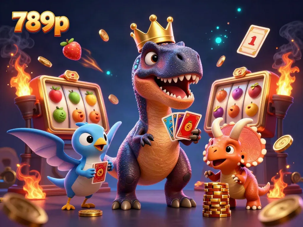 Engaging 3D casino illustration featuring characters themed around 789p with vibrant slot elements.