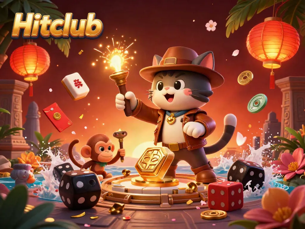 Experience the thrill of Hitclub with a cat explorer discovering casino treasures in a vibrant 3D scene.