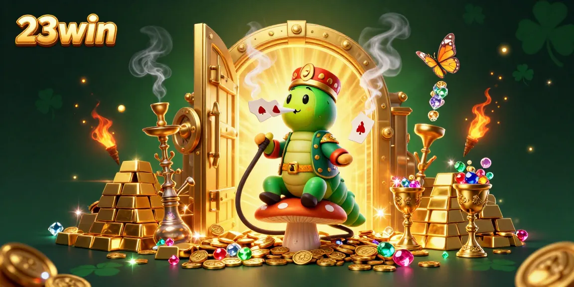 Experience the excitement at 23win with this vibrant casino-themed scene featuring gold and gems.