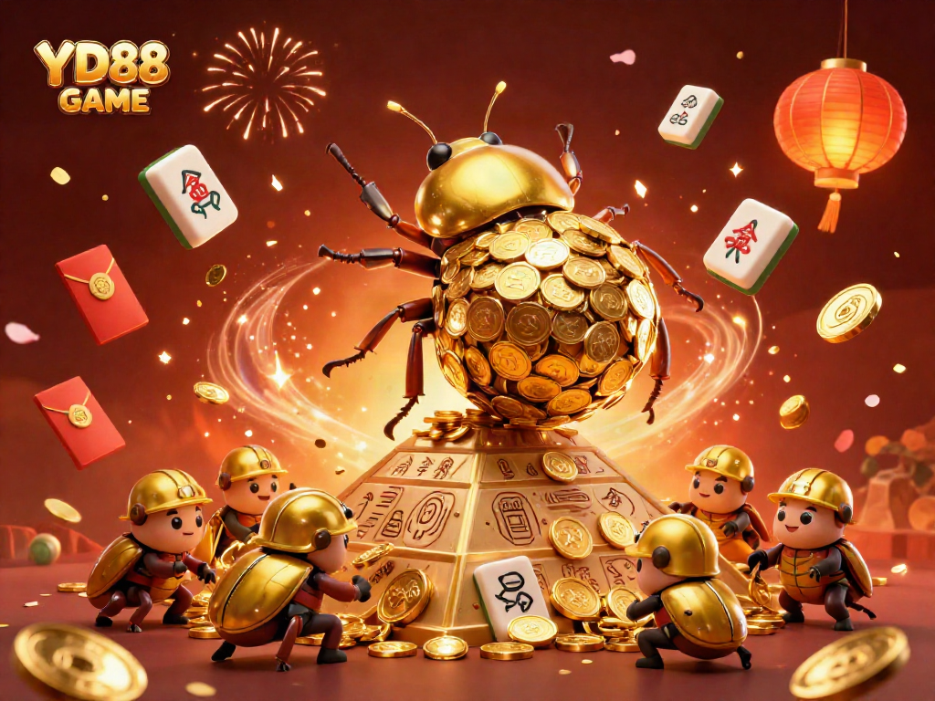 Engage in thrilling casino adventures with YD88 GAME, featuring vibrant beetles, golden coins, and festive elements.