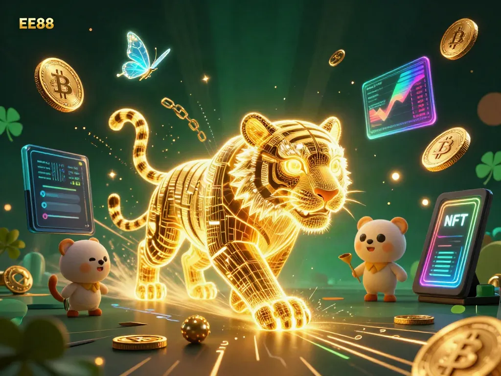 Experience exciting gaming with EE88, featuring a tiger in a vibrant digital casino.