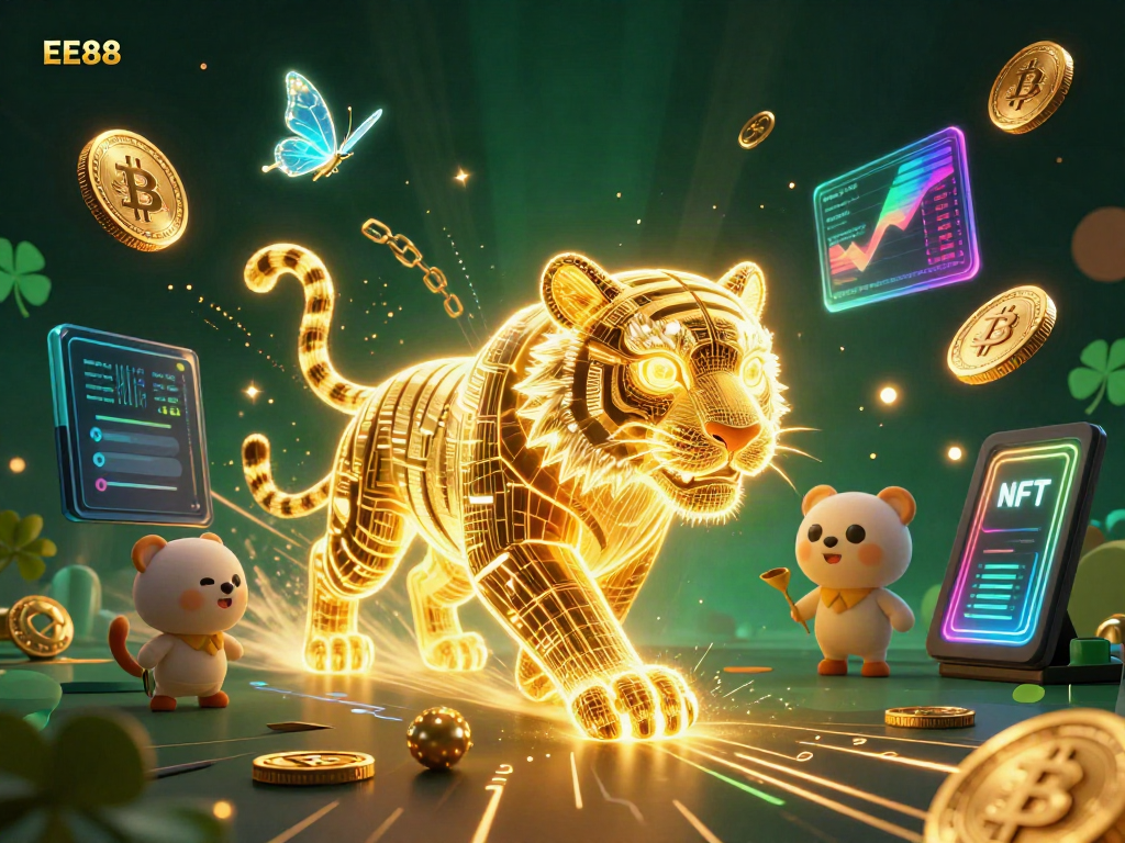 Experience exciting gaming with EE88, featuring a tiger in a vibrant digital casino.