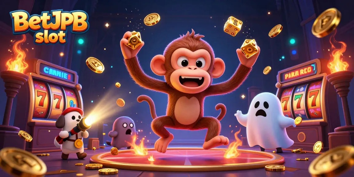 Engage in thrilling BetJDB slot action with a lively ghost-hunter puppy tracking a mischievous poltergeist monkey amidst golden casino treasures.