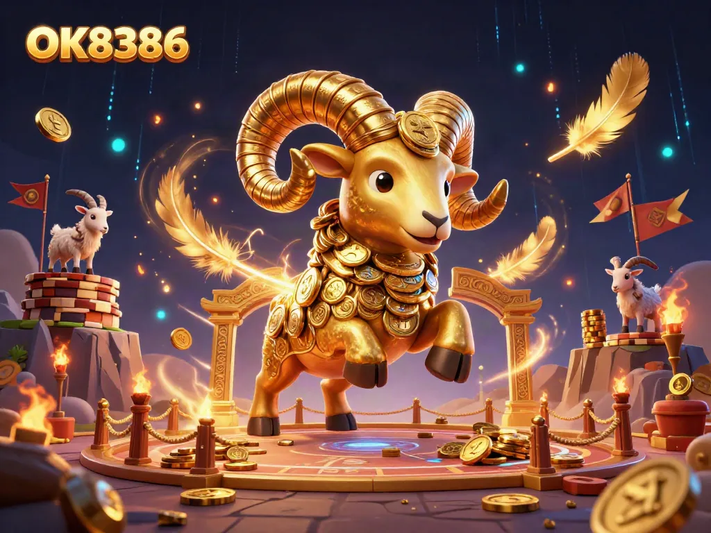 Experience thrilling action at OK8386 as the golden ram charges through vibrant casino elements.