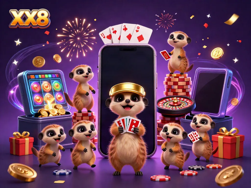 Engage with the exciting world of XX8 as meerkats manage a vibrant casino scene.
