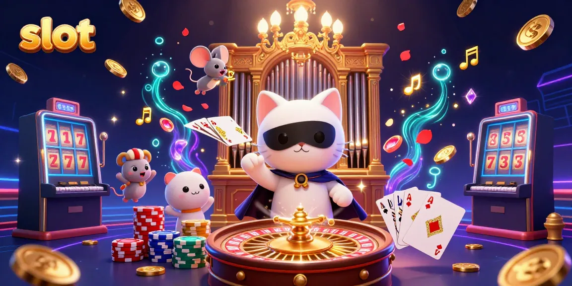 Experience thrilling slot action with animated cat and mouse in an ornate casino backdrop.
