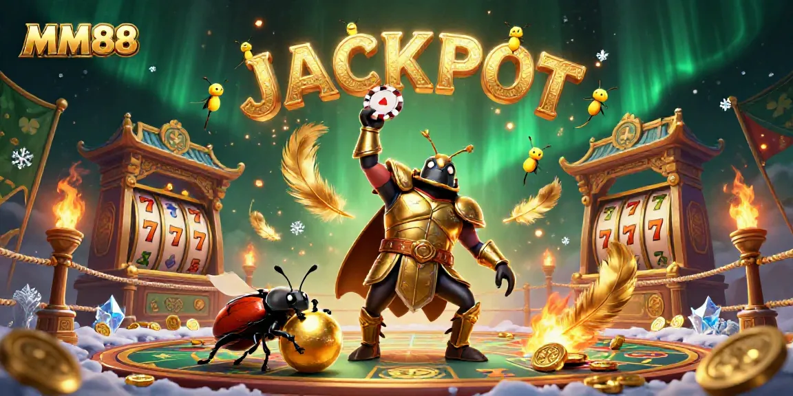 MM88 triumphs in the casino with a heroic beetle and dazzling jackpot display.