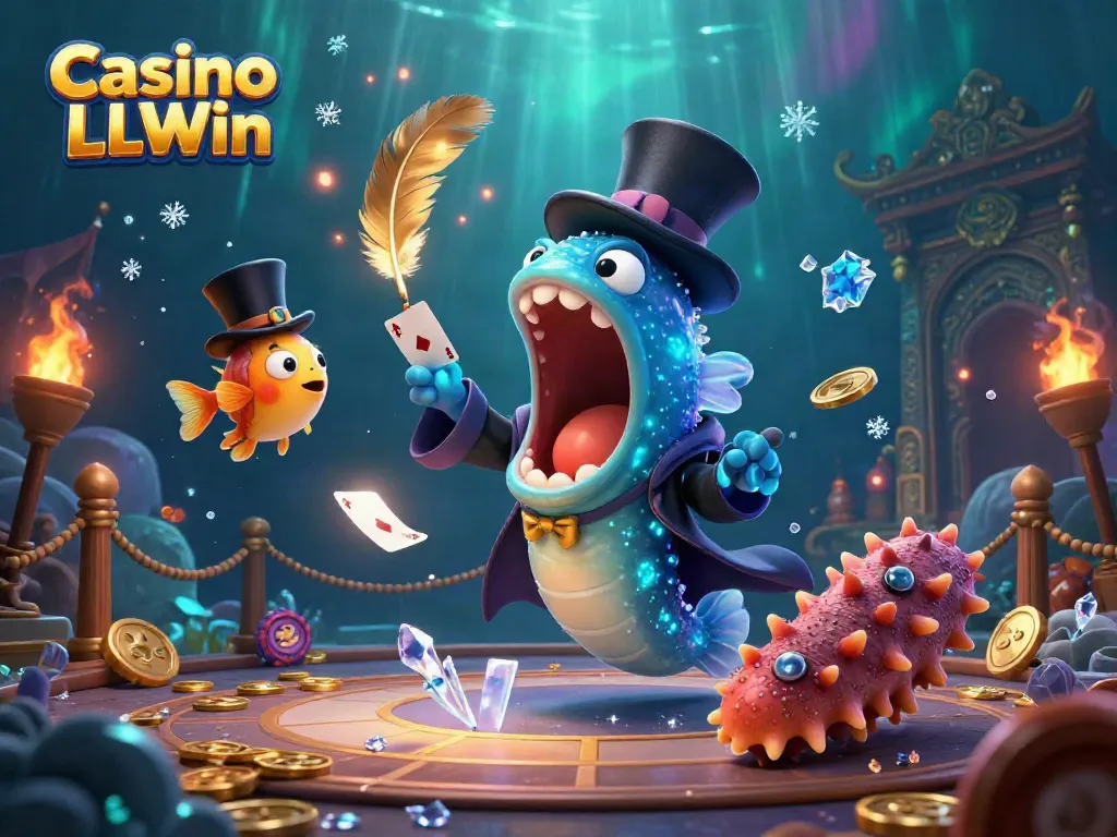 Experience thrilling casino magic at Casino LLWIn with deep-sea characters performing card tricks and creating excitement.