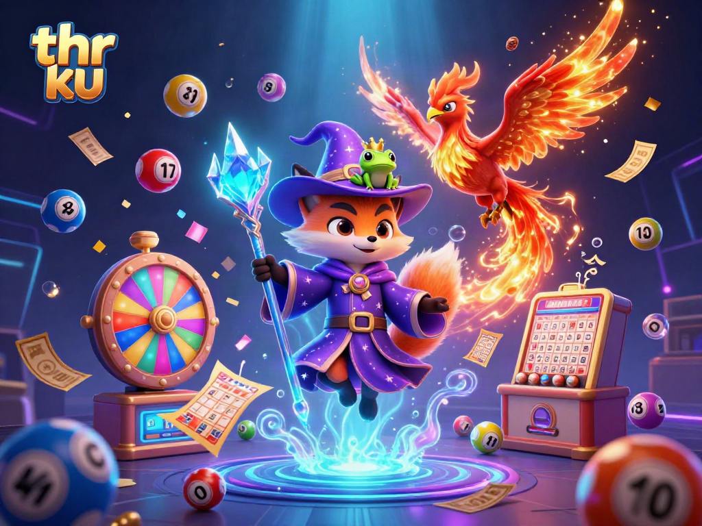 Engage with thrilling lottery action featuring thr ku in a vibrant 3D casino scene