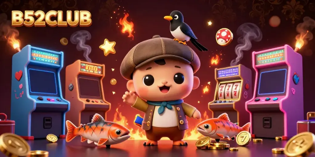 Experience the excitement of B52CLUB with a playful Nessie and vibrant slot machines!