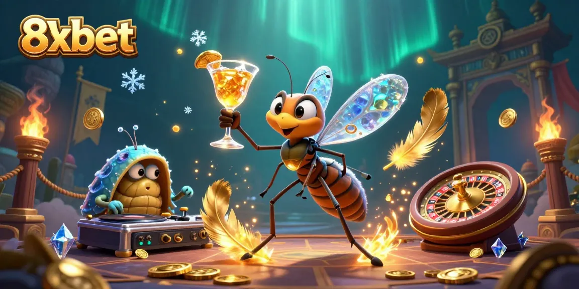 Experience the thrill of 8xbet with a dynamic casino mascot and surreal elements.