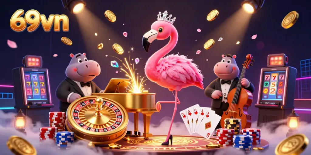 Experience the vibrant world of 69vn with dynamic casino characters, sparkling gems, and thrilling game elements.