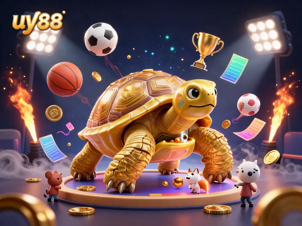 Experience the thrilling world of uy88 with a dynamic scene of gaming excitement featuring a golden tortoise pinball machine.