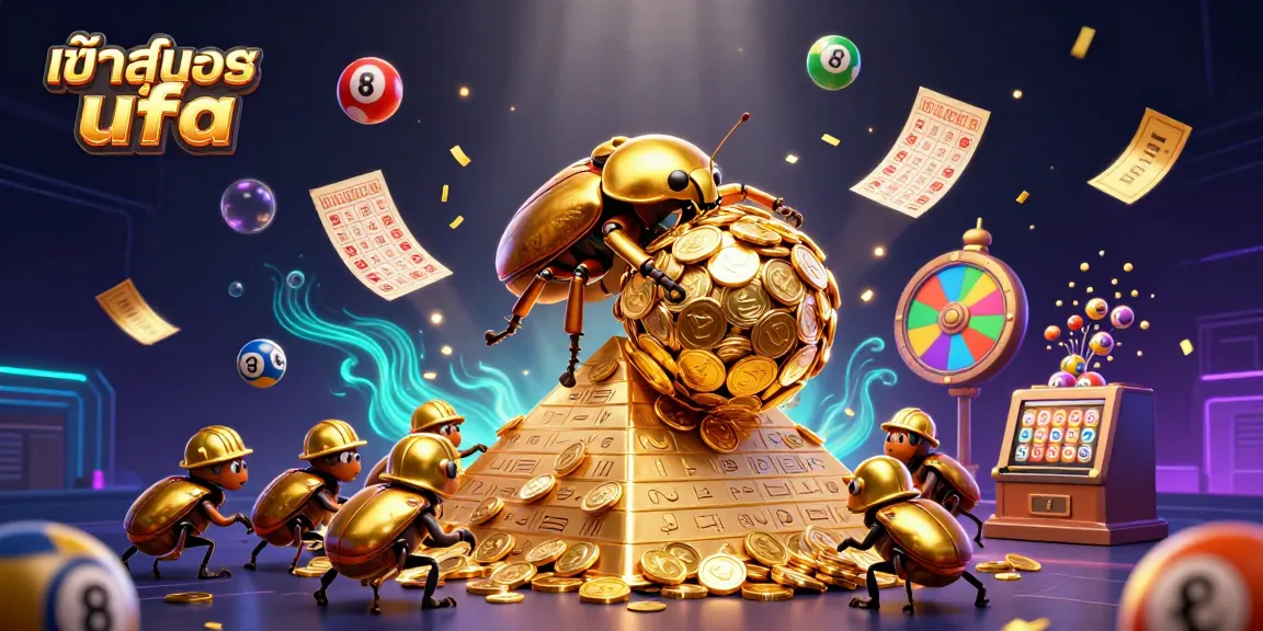Experience the thrill of gaming through the vibrant scene featuring "เข้าสู่ระบบ ufa", showcasing a golden beetle and dynamic game elements.