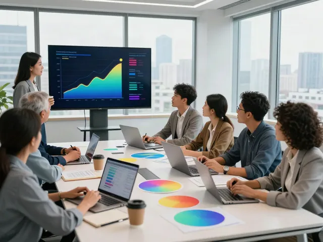 Team collaborating in a bright corporate office, highlighting business coaching Connecticut.