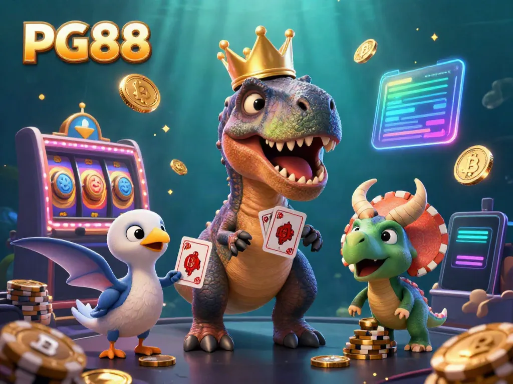 Experience the thrill of PG88 as characters shuffle cards, collecting chips in a vibrant casino setting.